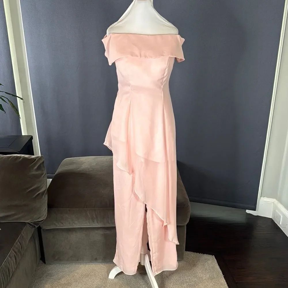 Women’s Pink Chiffon 2 Piece Off-Shoulder Formal Pant Suit Set Size 2